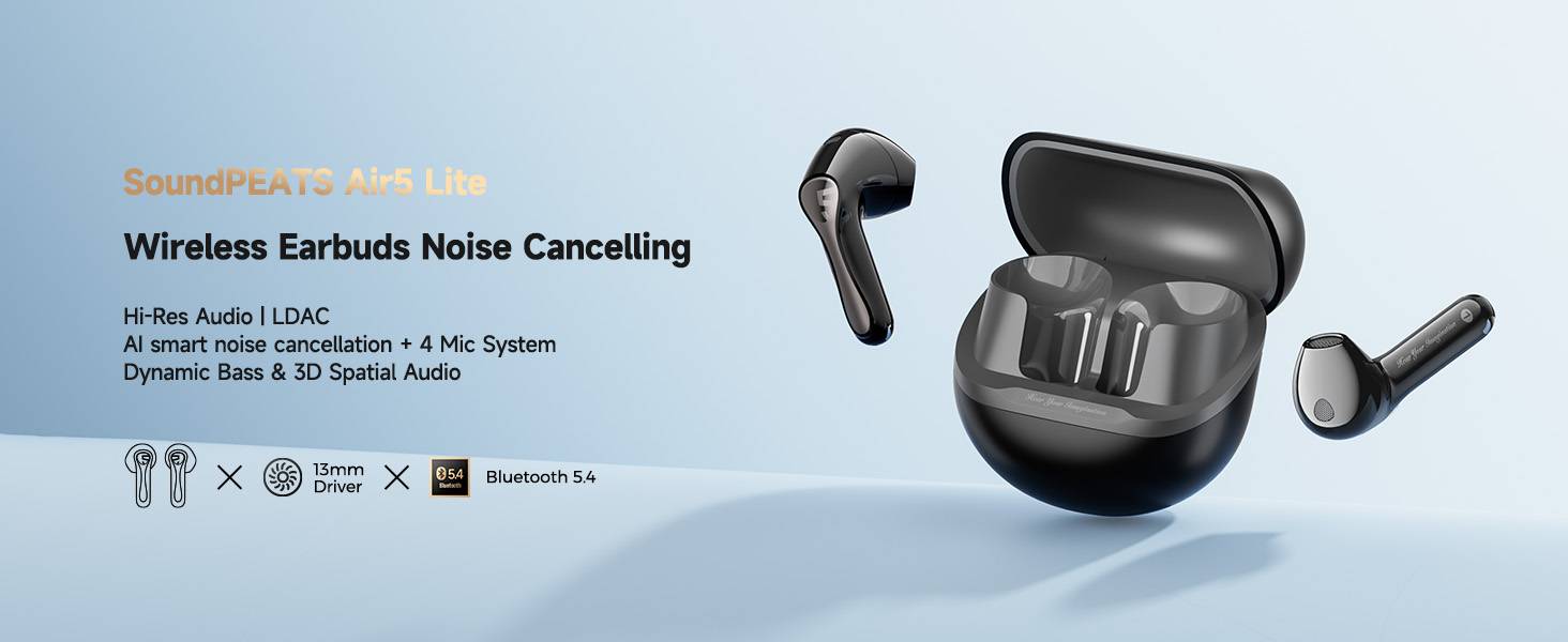 SoundPEATS Air5 Lite Semi-In-Ear True Wireless Earbuds with Hi-Res LDAC Audio
