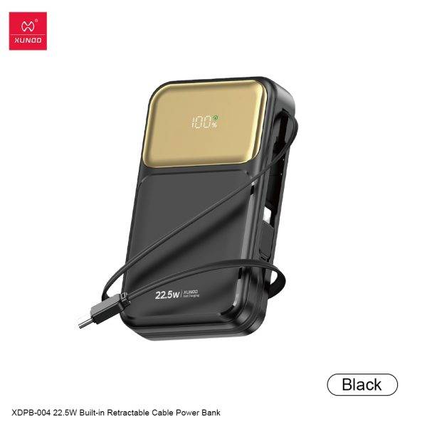 XUNDD 10000mAh 22.5W Fast Charging Power Bank with Built-in Retractable Cable