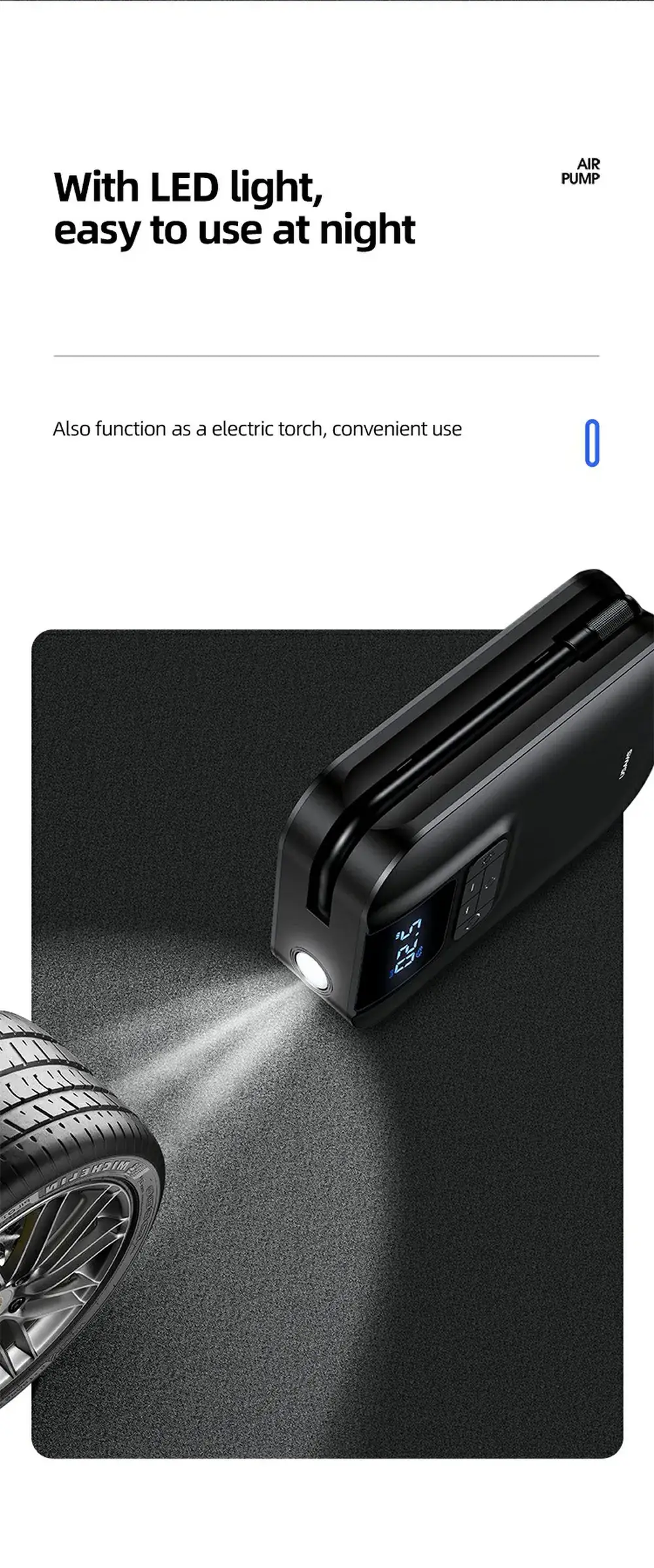 USAMS US-ZB215 Mini Digital Electric Tyre Tire Inflator Compact 5000mAh Auto Air Inflatable Pump for Car and Bicycle