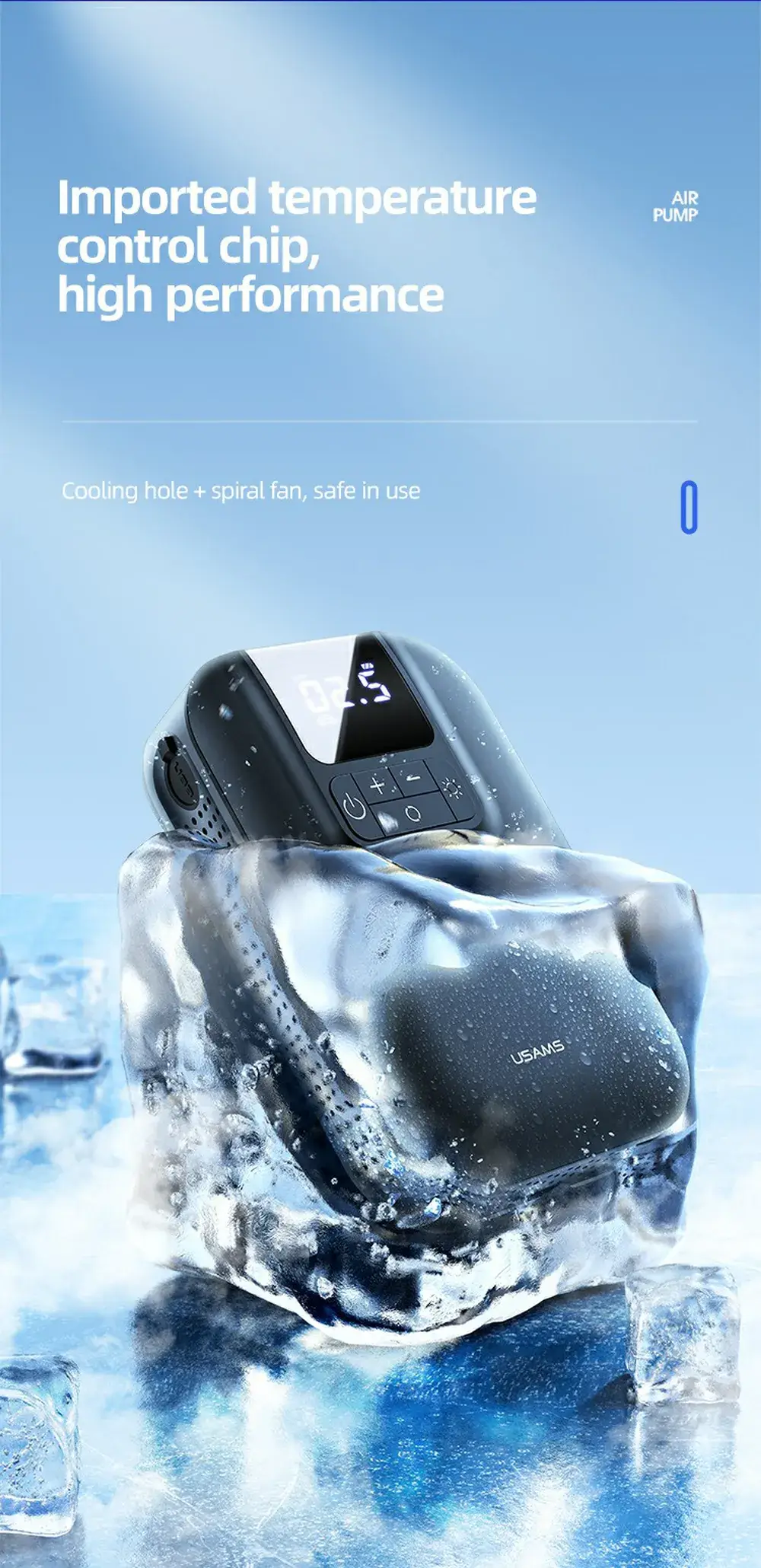USAMS US-ZB215 Mini Digital Electric Tyre Tire Inflator Compact 5000mAh Auto Air Inflatable Pump for Car and Bicycle