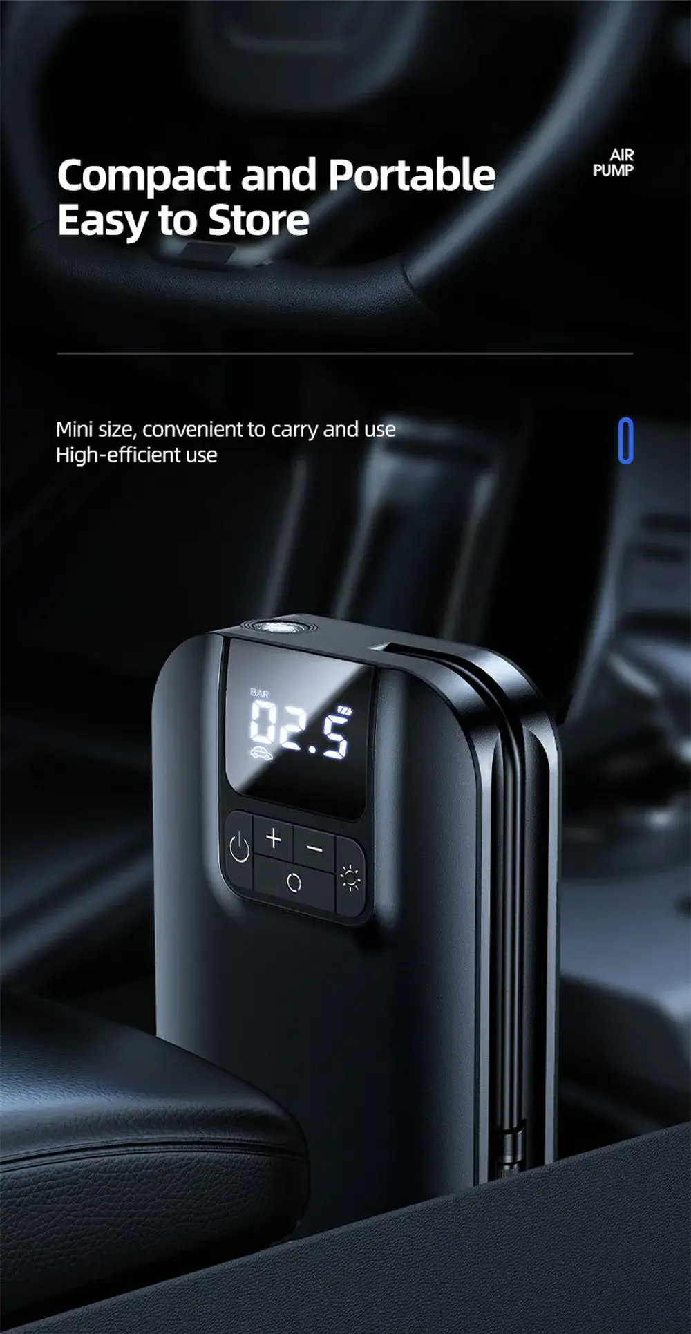 USAMS US-ZB215 Mini Digital Electric Tyre Tire Inflator Compact 5000mAh Auto Air Inflatable Pump for Car and Bicycle