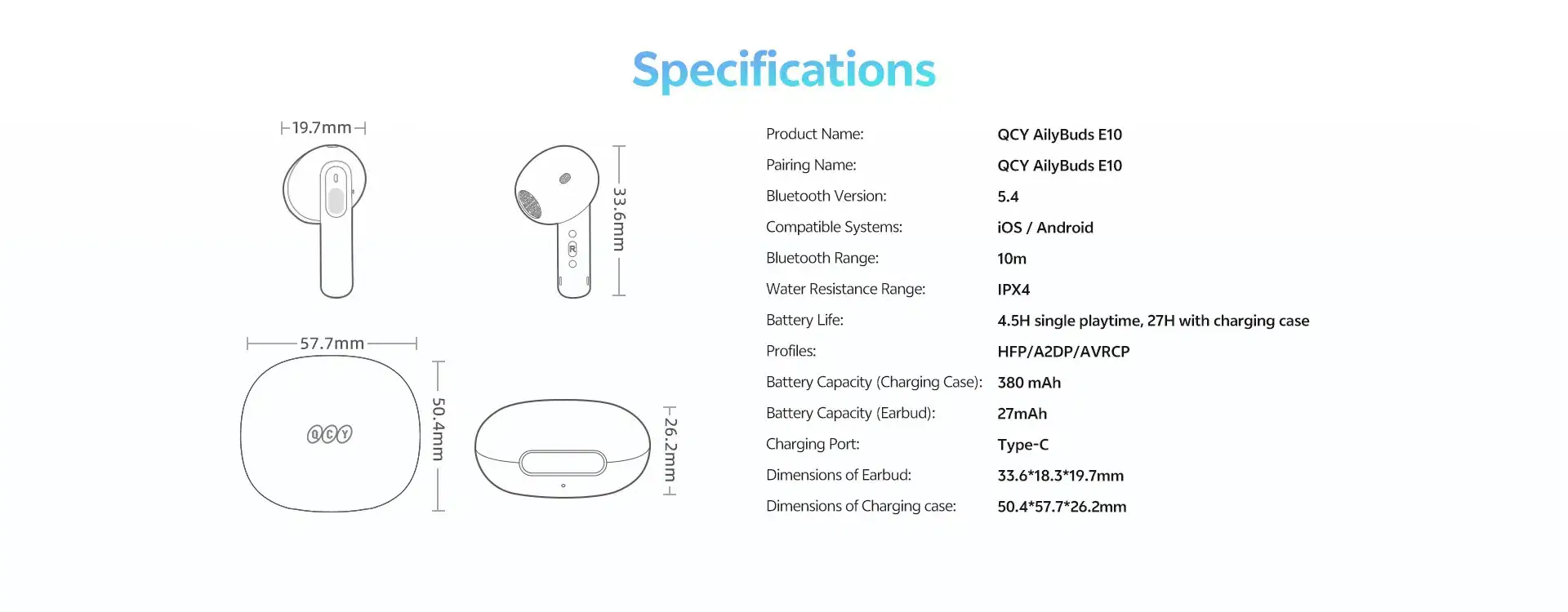 QCY AilyBuds E10 (HT13) Hi-Res Audio True Wireless Earbuds