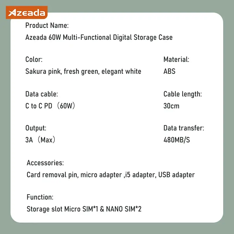 Azeada AZ-B01th Multi-Functional Digital Storage Box with 60W Fast Charging