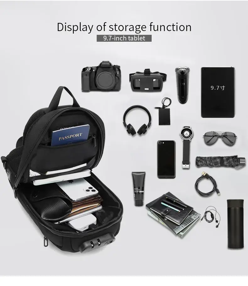 Ozuko 9361 Waterproof Anti-Theft USB Chest Pouch Mobile Shoulder & Fanny Crossbody Bag