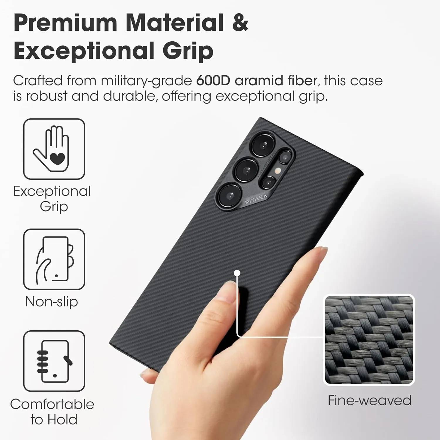 Pitaka MagEZ Case 4 Case-Less Thin Case for Galaxy S24 Ultra -Black/Grey (Twill)