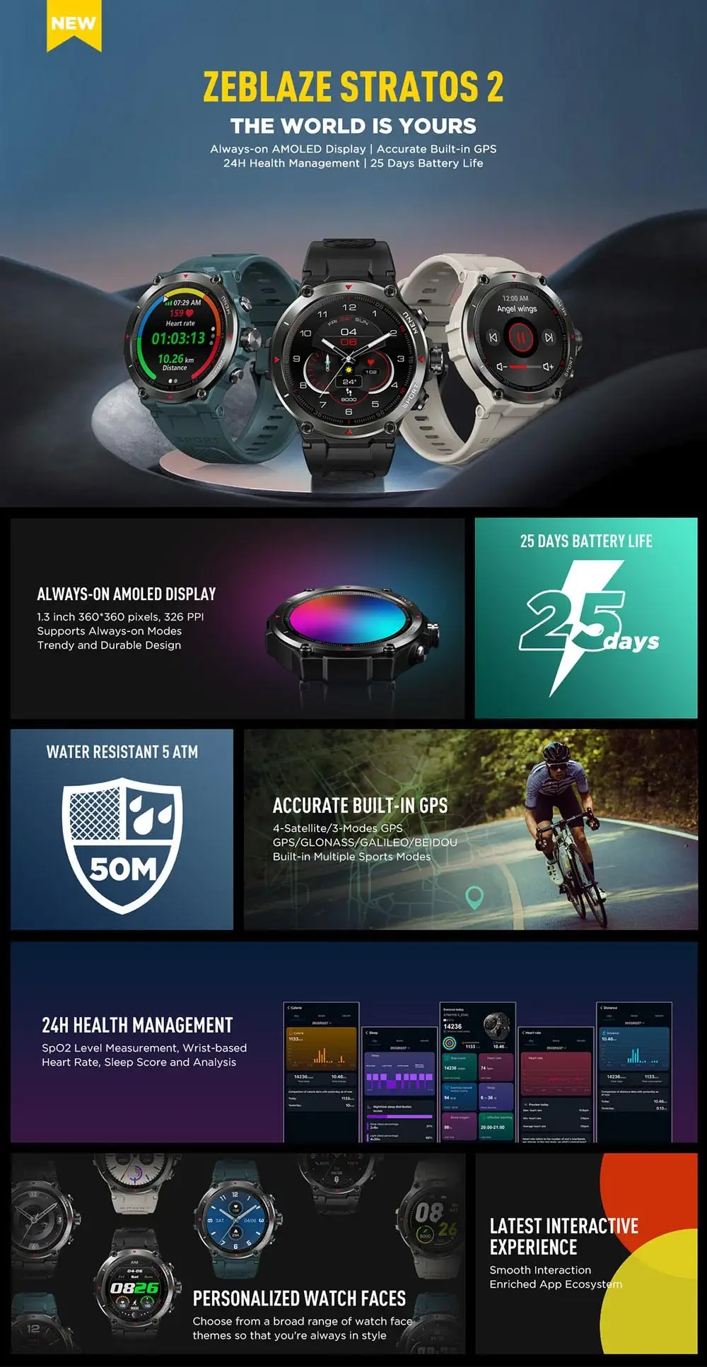 Zeblaze Stratos 2 GPS Smartwatch with AMOLED Display