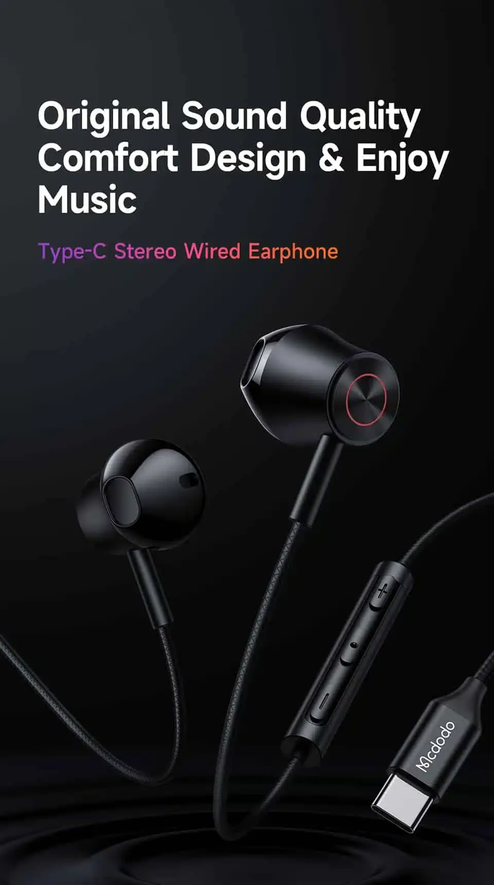Mcdodo HP-4070 USB Type-C Stereo Wired Earphones with Mic & In-Line Controls