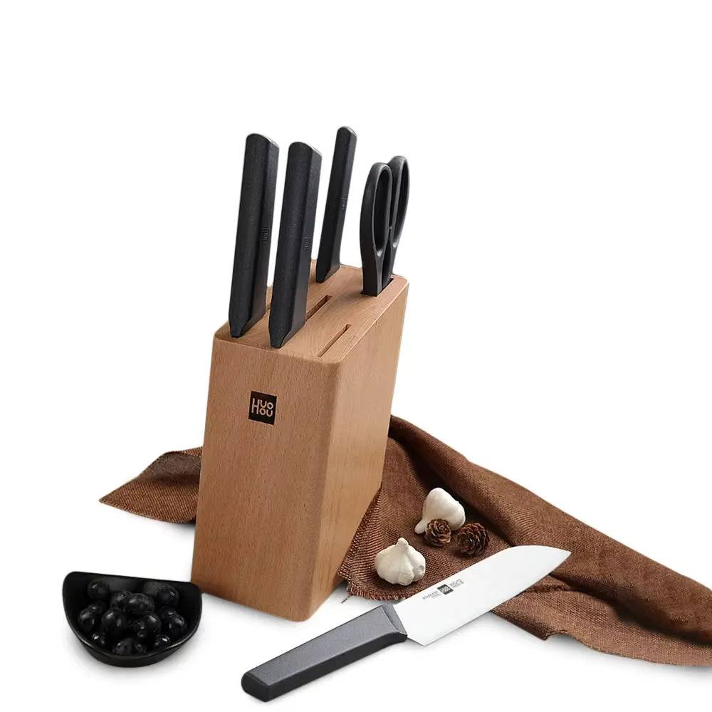 Huohou HU0057 6-in-1 Kitchen Knife Set with Wooden Stand