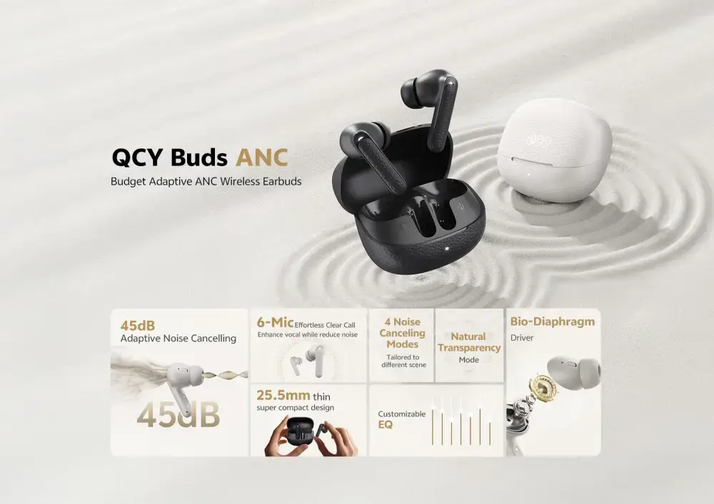 QCY HT15 Adaptive Hybrid ANC True Wireless Earbuds with 45dB Noise Cancellation
