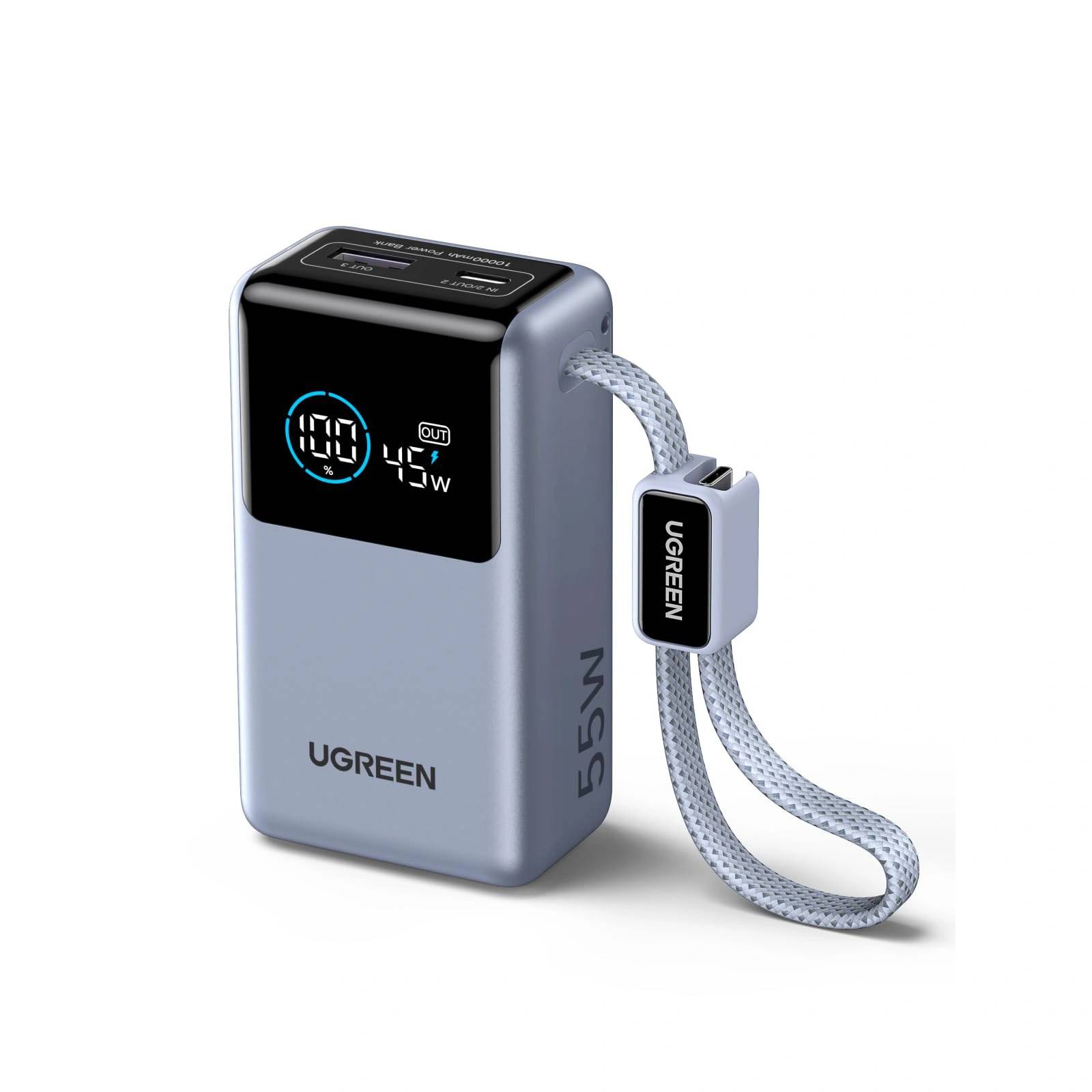 UGREEN PB727 Nexode Pro 10000mAh 55W Mini Power Bank with Smart Display & Built-in Type-C Cable 75701