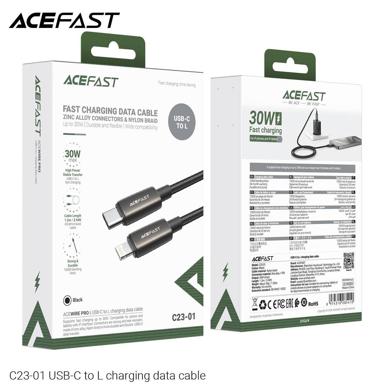 Acefast C23-01 30W USB-C to Lightning Fast Charging & Data Cable 1.2M