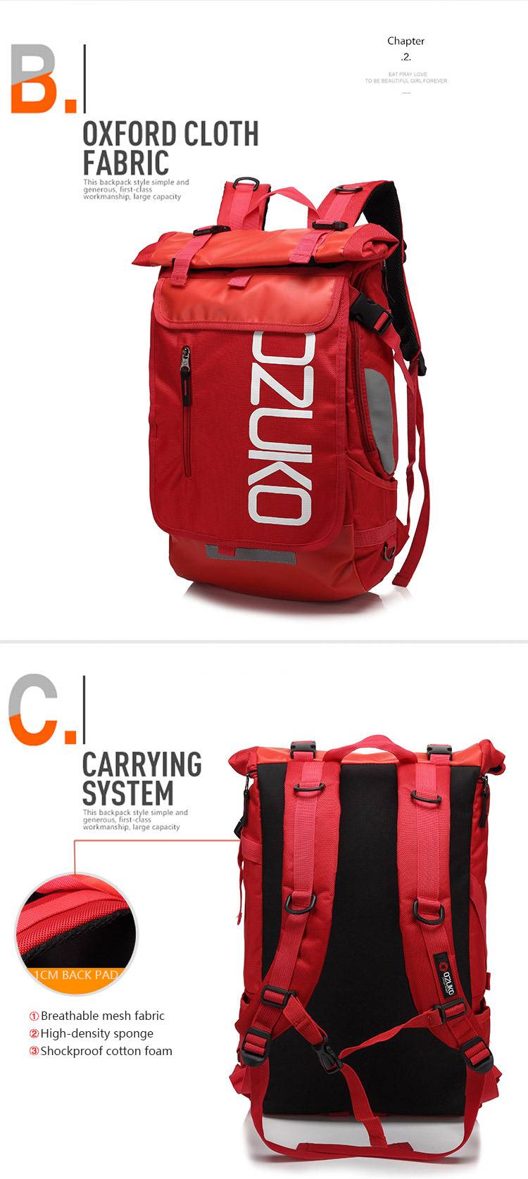 Ozuko 8020 Waterproof Travel Laptop Backpack Stylish & Durable for Daily Use
