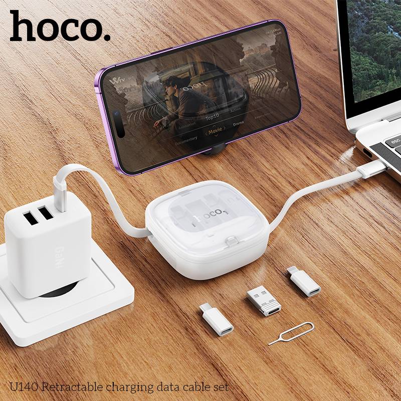 Hoco U140 3-in-1 Retractable Charging & Data Cable Set with Storage Case