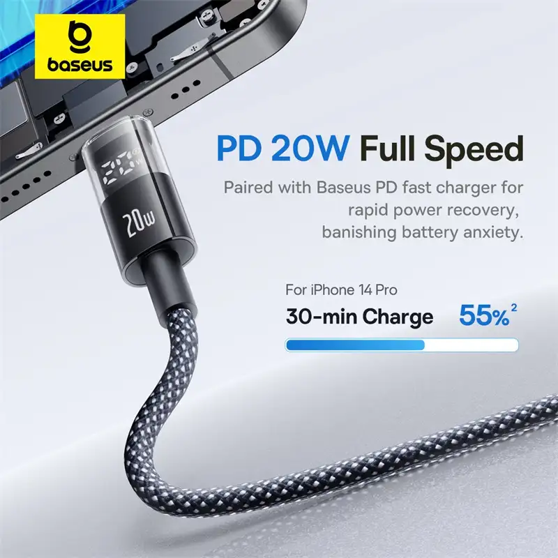 Baseus CB000157 20W PD Fast Charging Type-C to Lightning Data Cable with LED Display 1m