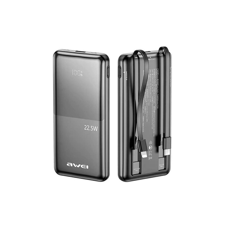 Awei P76K 10000mAh Power Bank 22.5W Fast Charging with Dual Cables & Digital Display