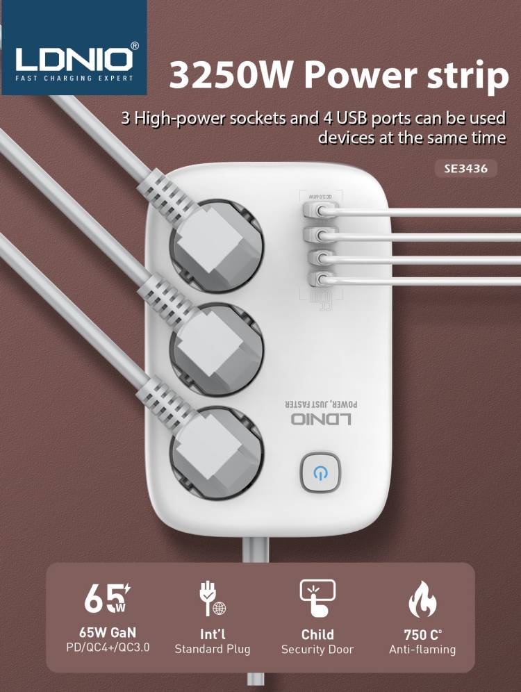 LDNIO SE3436 65W GaN Fast Charging Power Strip