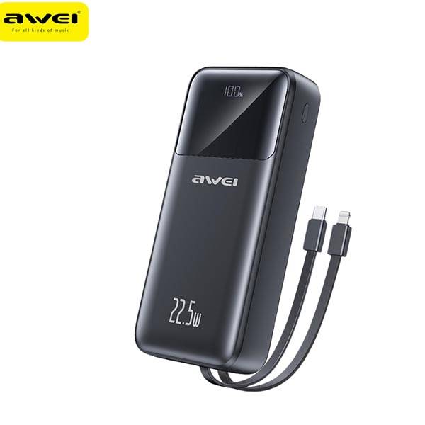 Awei P107K 20000mAh 22.5W PD+QC Fast Charging Power Bank with Digital Display