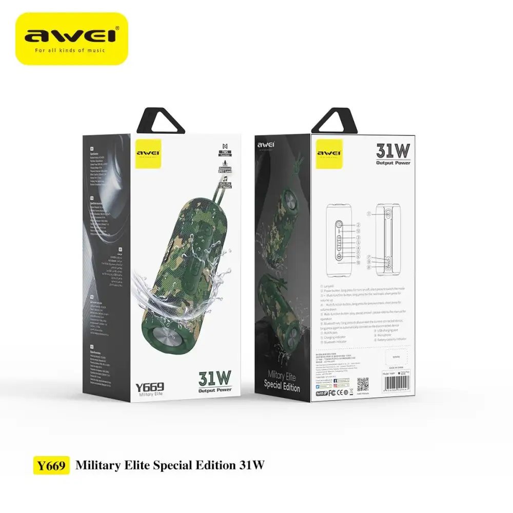 Awei Y669 Military Elite Special Edition IPX7 Waterproof Portable Bluetooth Speaker