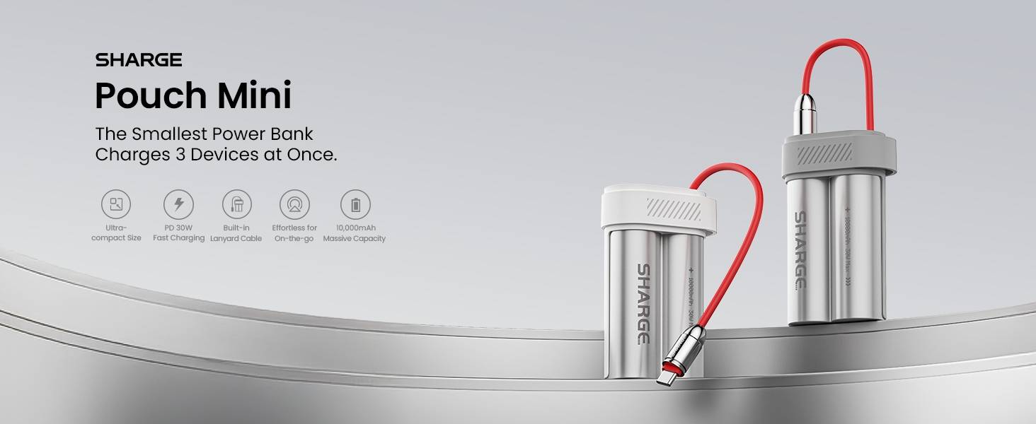 SHARGE Pouch Mini 10000mAh 30W PD Fast Charging Power Bank 