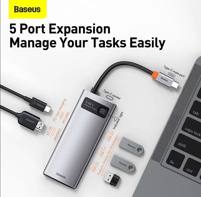 Baseus Metal Gleam Series/ Starjoy 5 in 1 Multifunctional Type-C Hub