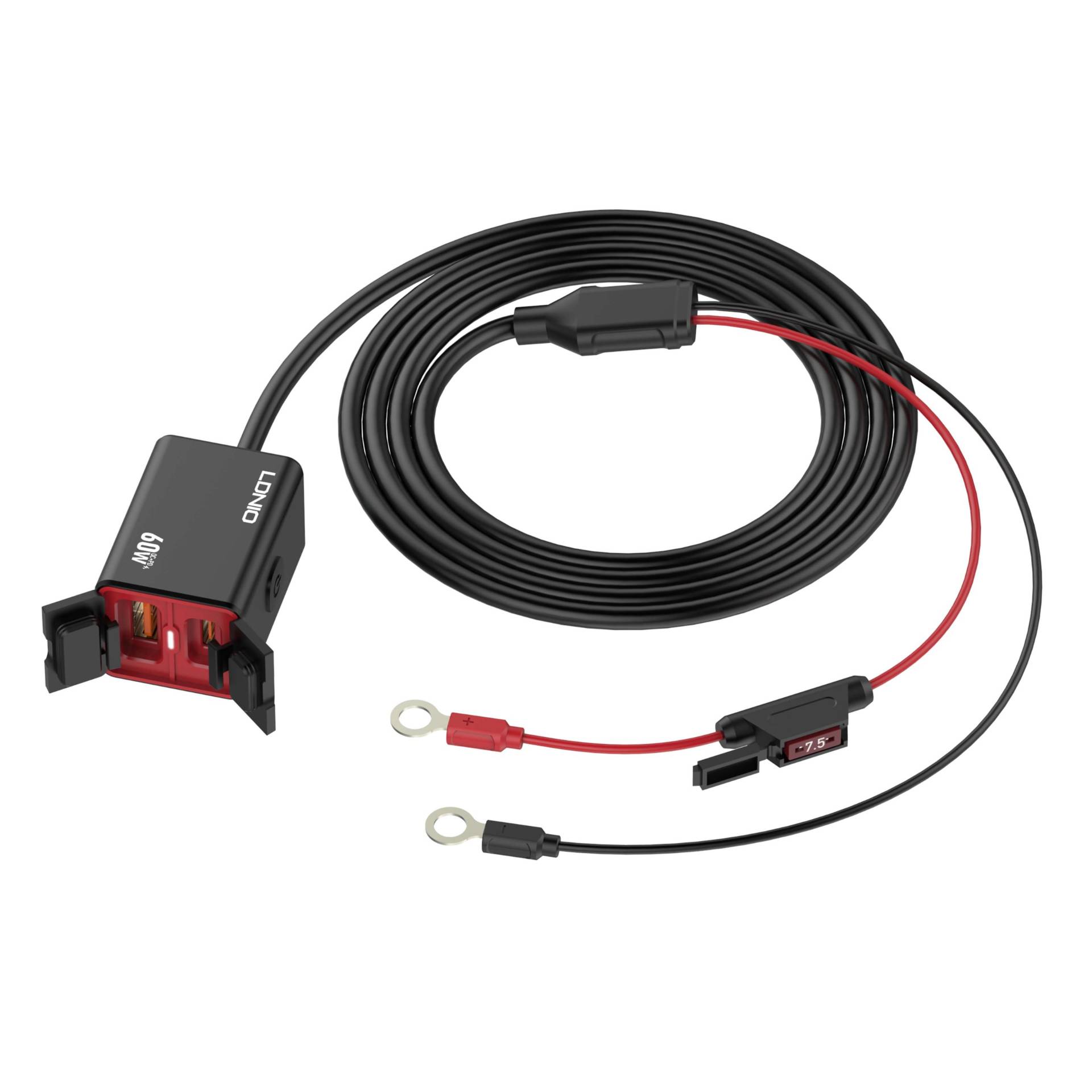 LDNIO C108 60W Waterproof Fast Car Charger Wired Extension Cord for Motorcycles