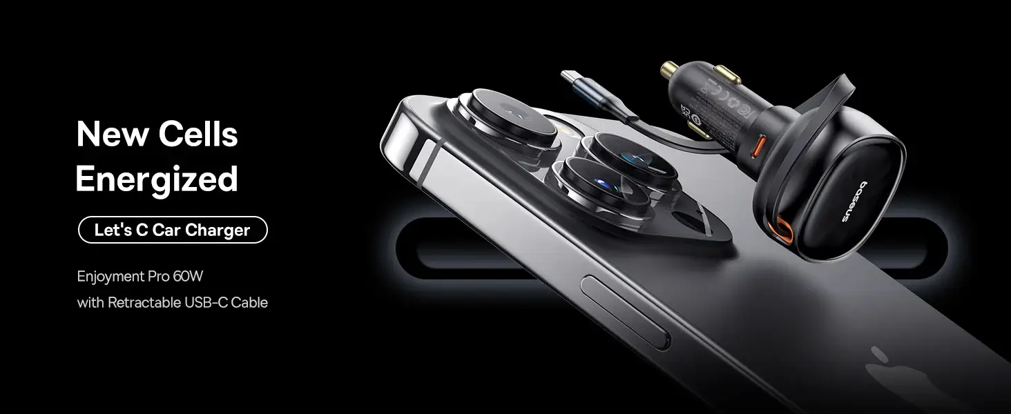 Baseus Enjoyment Pro 60W Retractable USB-C Fast Car Charger