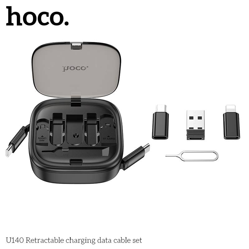 Hoco U140 3-in-1 Retractable Charging & Data Cable Set with Storage Case