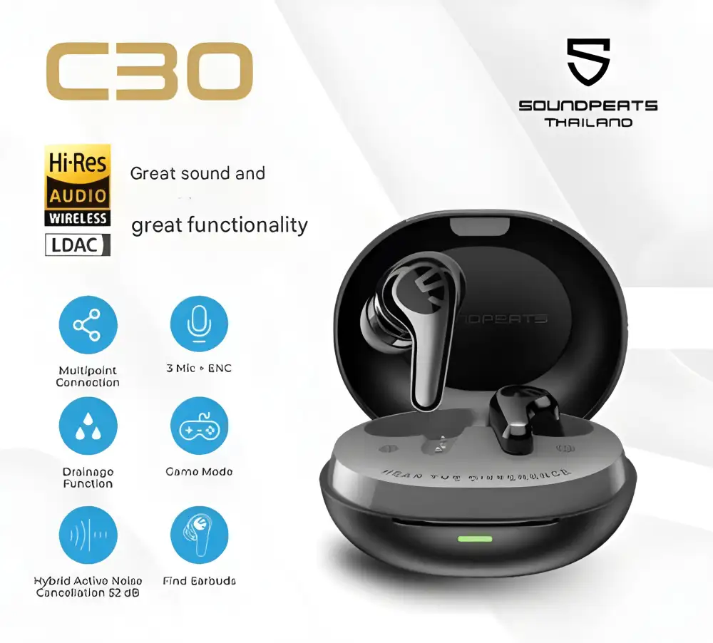 SOUNDPEATS C30 Hi-Res LDAC Hybrid ANC True Wireless Earbuds
