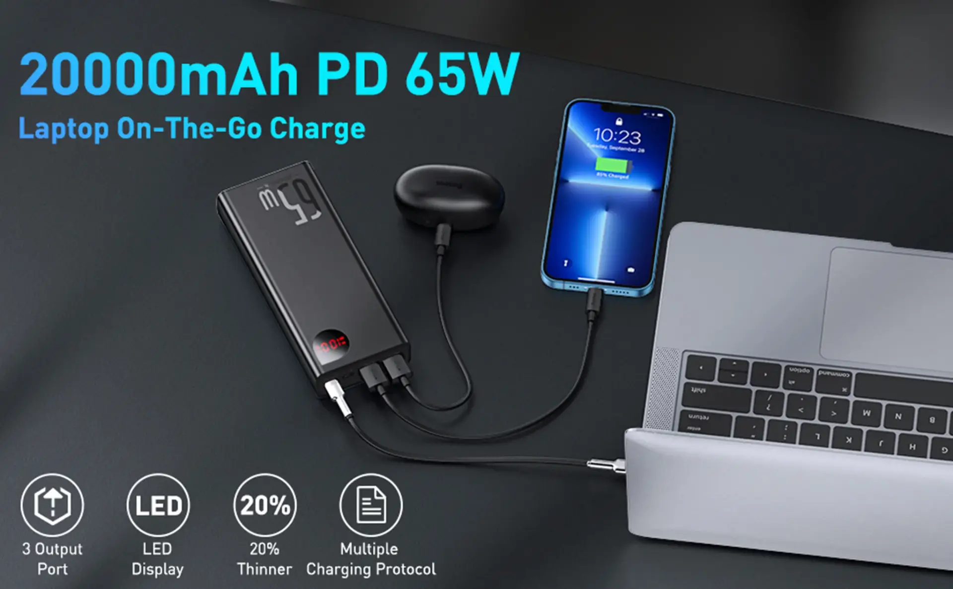 Baseus Adaman 65W Metal Digital Display 20000mAh Quick Charge Power Bank