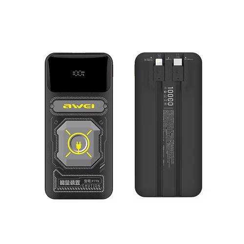 Awei P77K 10000mAh 22.5W Fast Charging Power Bank with Built-in Cable
