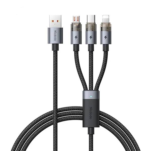 Mcdodo CA-7150 3-in-1 6A Transparent Fast Charging Cable with LED Indicator Mcdodo CA-7150 3-in-1 6A Transparent Fast Charging Cable with LED Indicator