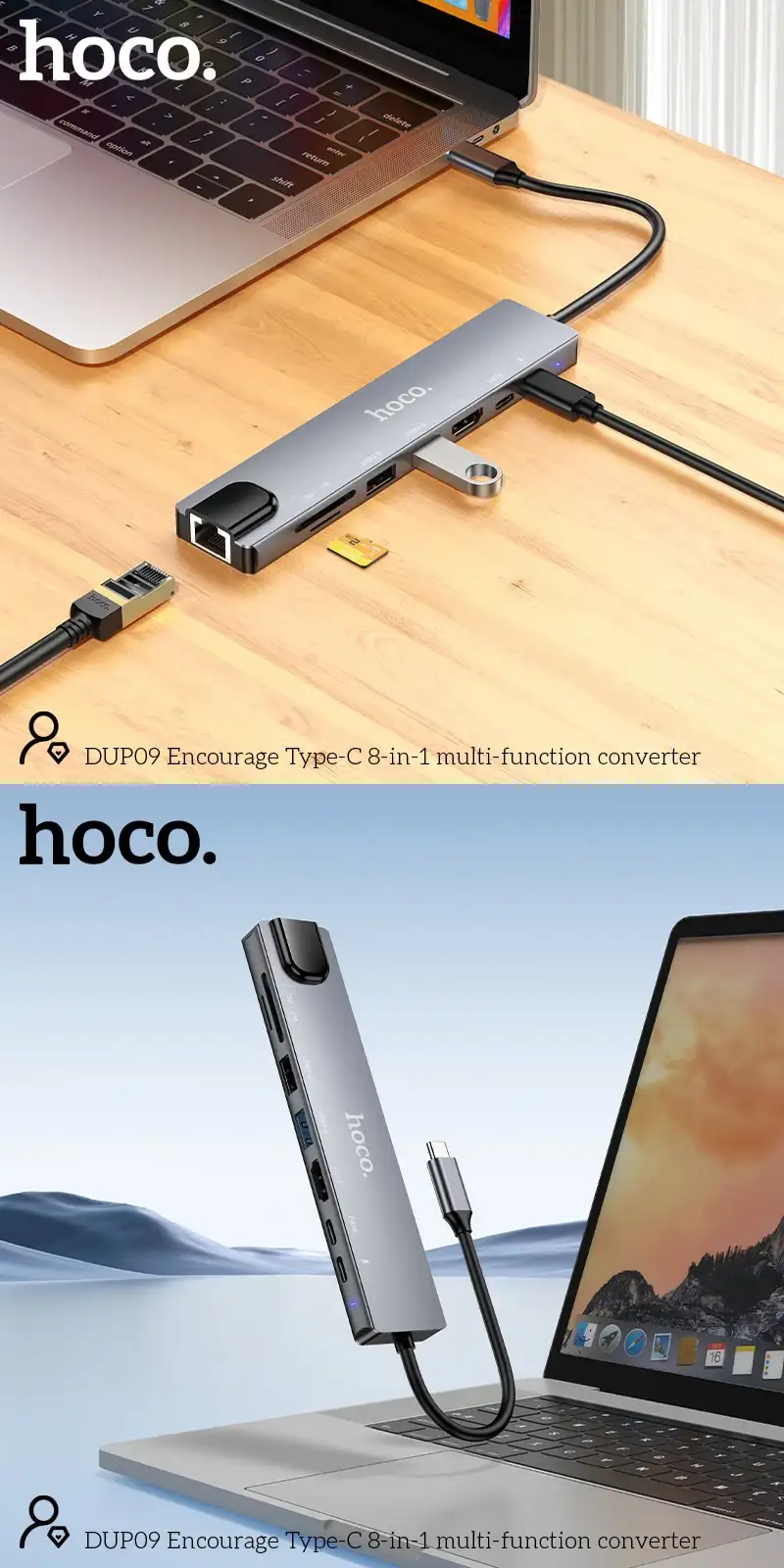 Hoco DUP09 8-in-1 Docking Hub Converter Adapter