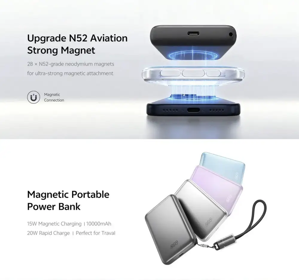 QCY PBW10A Magnetic 22.5W 10,000mAh Wireless Power Bank