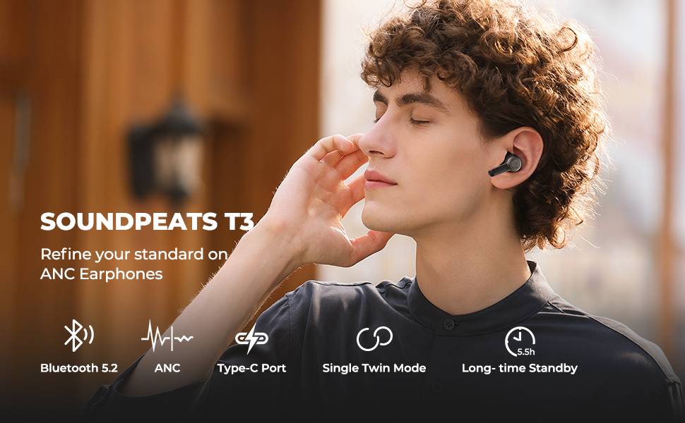 SoundPEATS T3 Active Noise Cancelling Wireless Earbuds