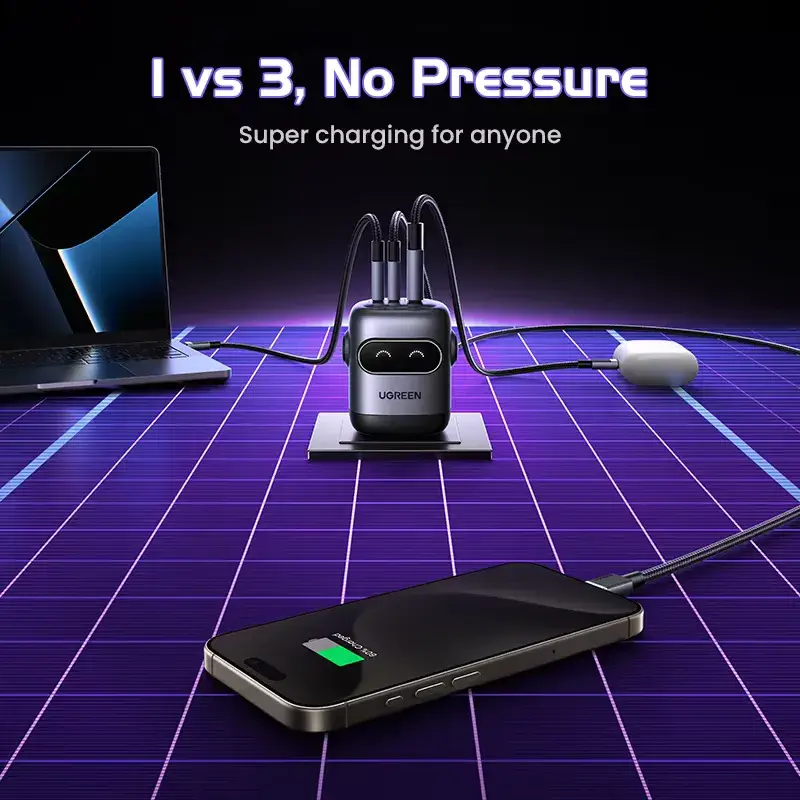 UGREEN UNO X662 QPai Robot 65W 3-Port GaN Fast Charger USB-C Power Adapter