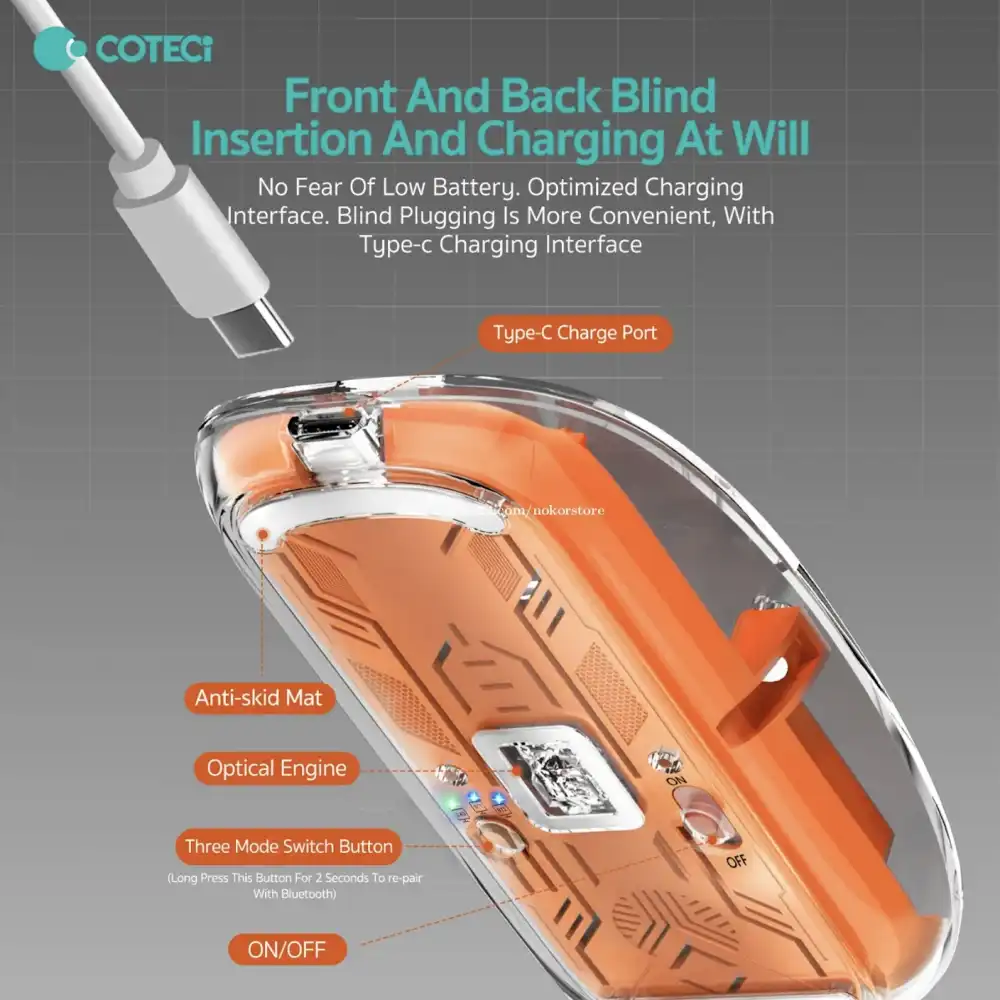 COTECi 84015-GY Transparent Wireless Bluetooth  Mouse 