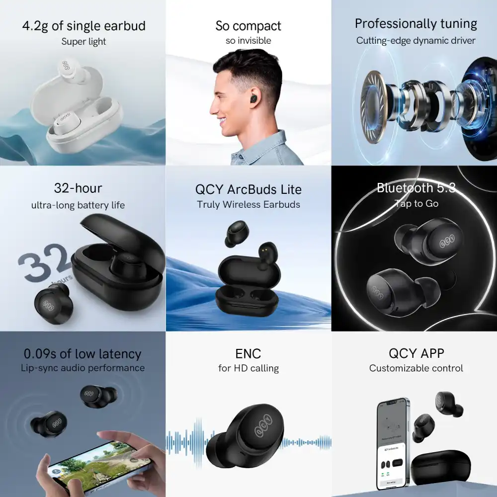 QCY ArcBuds Lite QT27 TWS Wireless Bluetooth Earbuds