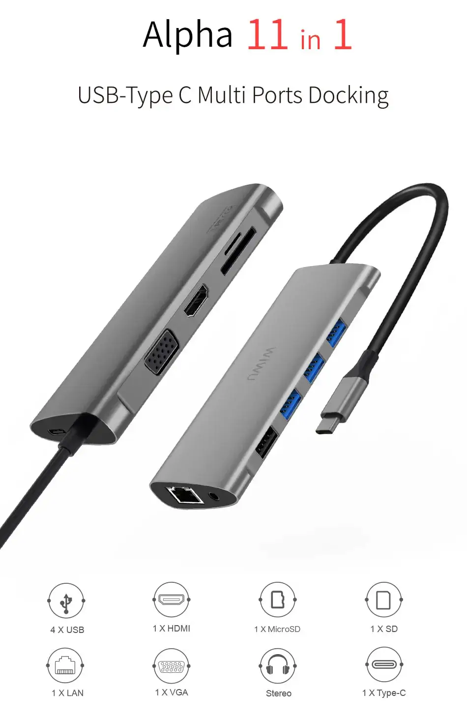 WiWU Alpha A11 11-in-1 USB-C Multiport Adapter Hub