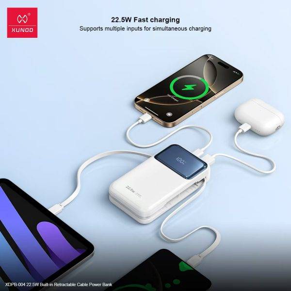 Xundd 22.5W 20000mAh Power Bank with Integrated Retractable Cable