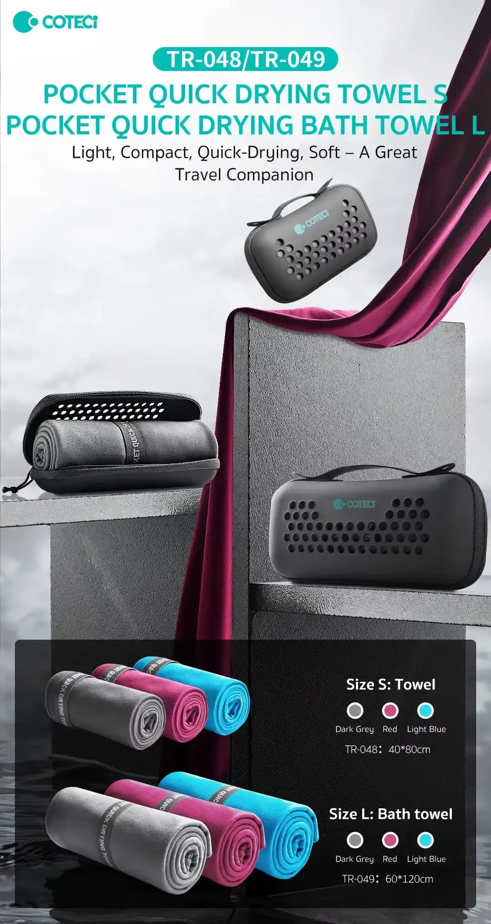 COTECi Pocket Quick-Dry Travel Towel Small & Large