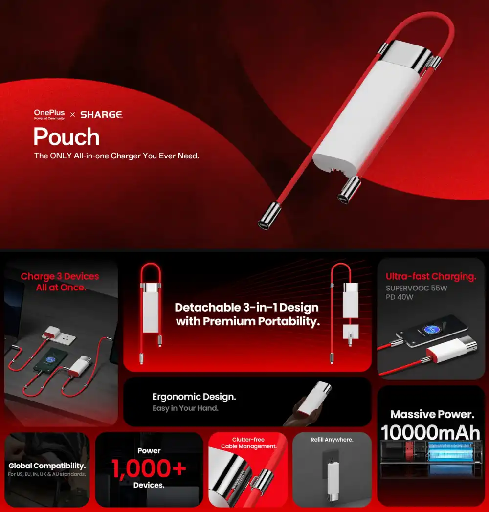 Sharge Pouch 10000mAh 3-in-1 Portable Power Bank Co-Created with OnePlus POC