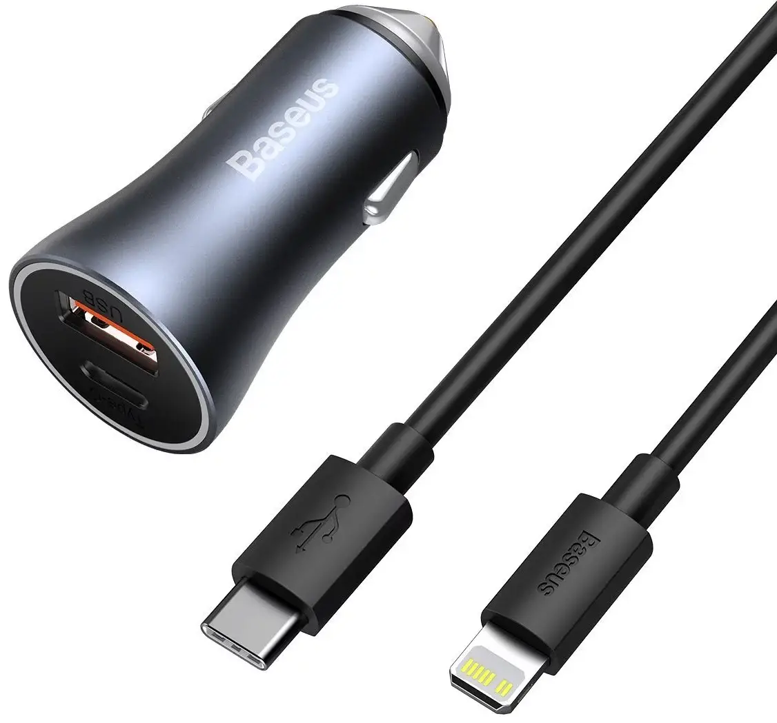 Baseus Golden Contactor Pro Dual Quick Car Charger (U+C 40W) with Type-C to Lightning Cable Baseus Golden Contactor Pro Dual Quick Car Charger (U+C 40W) with Type-C to Lightning Cable