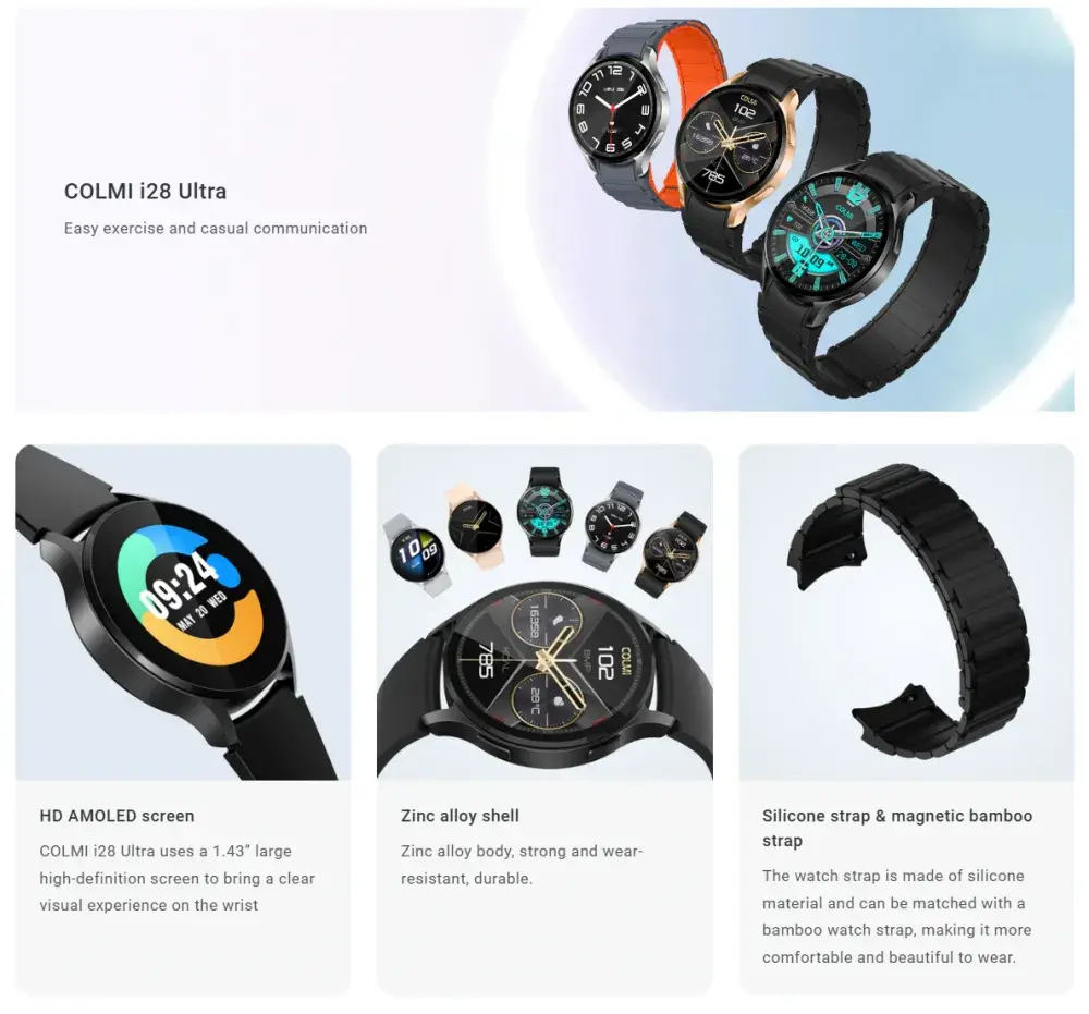 COLMI i28 Ultra 1.43" AOD Display Smartwatch with AI GPT and Magnetic Silicon Strap