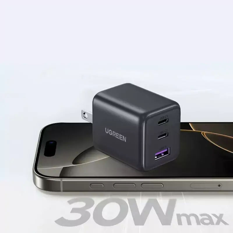 UGREEN X515 30W GaN Fast Charger with 3 Ports PD 3.0 Dual USB-C + USB-A – 55476