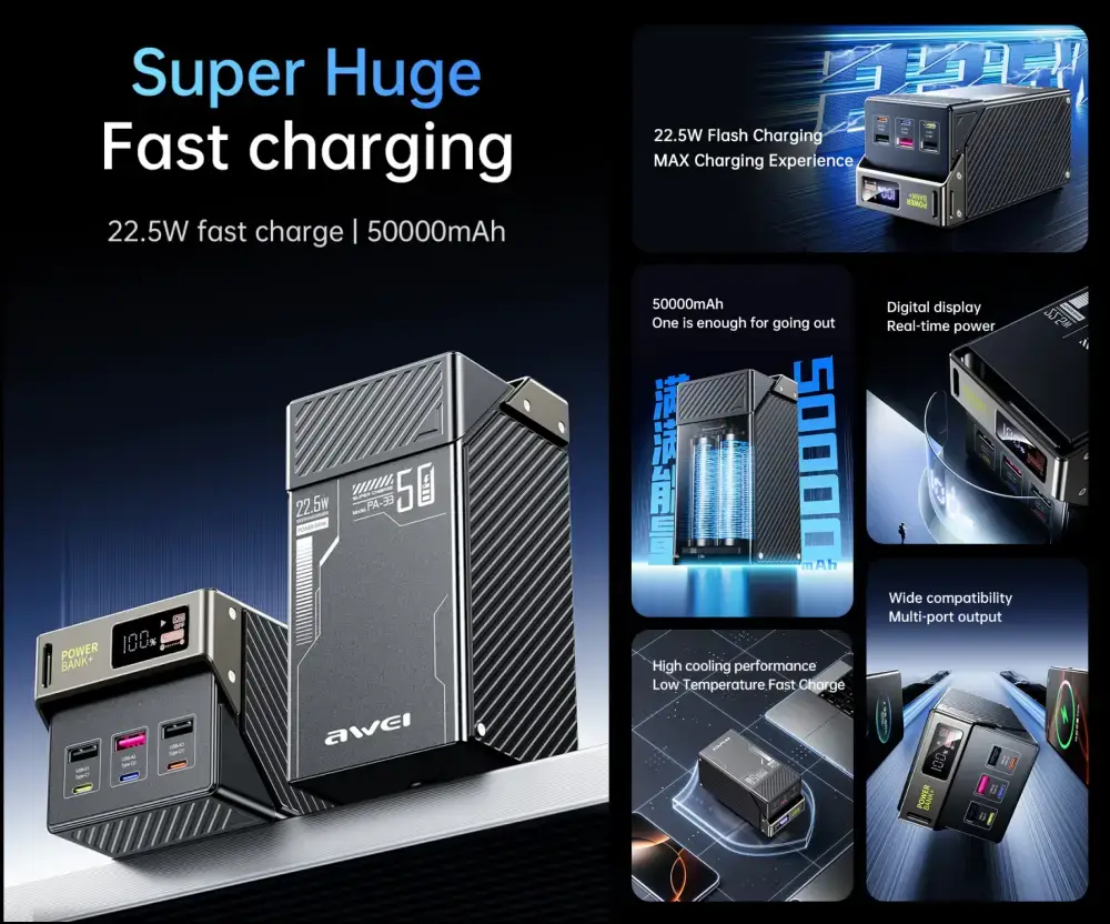 Awei PA-33 50000mAh 22.5W Fast Charging Power Bank