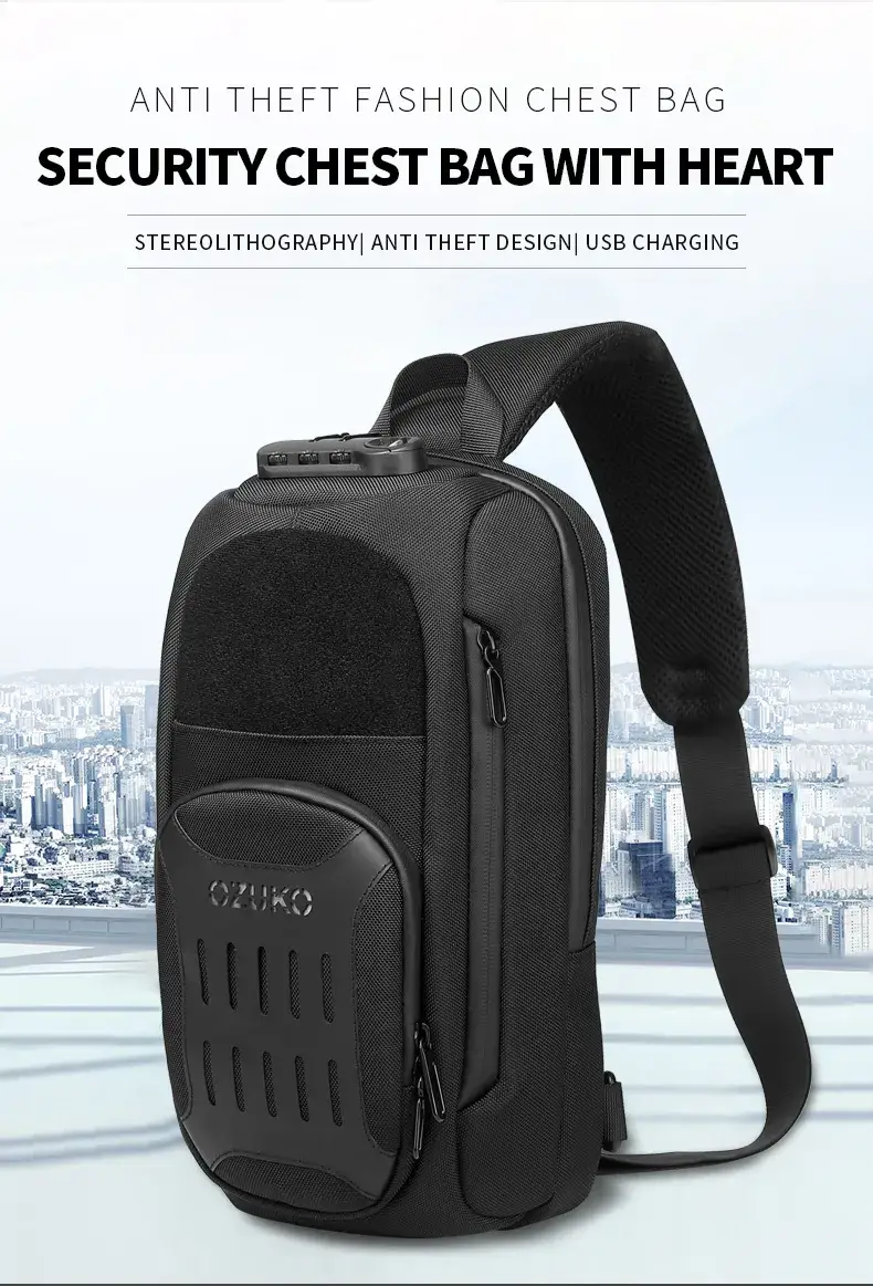 Ozuko 9361 Waterproof Anti-Theft USB Chest Pouch Mobile Shoulder & Fanny Crossbody Bag