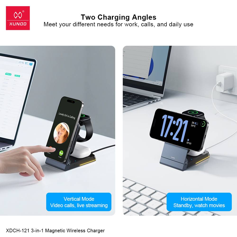 XUNDD XDCH-121 3-in-1 Magnetic 15W Wireless Charging Station