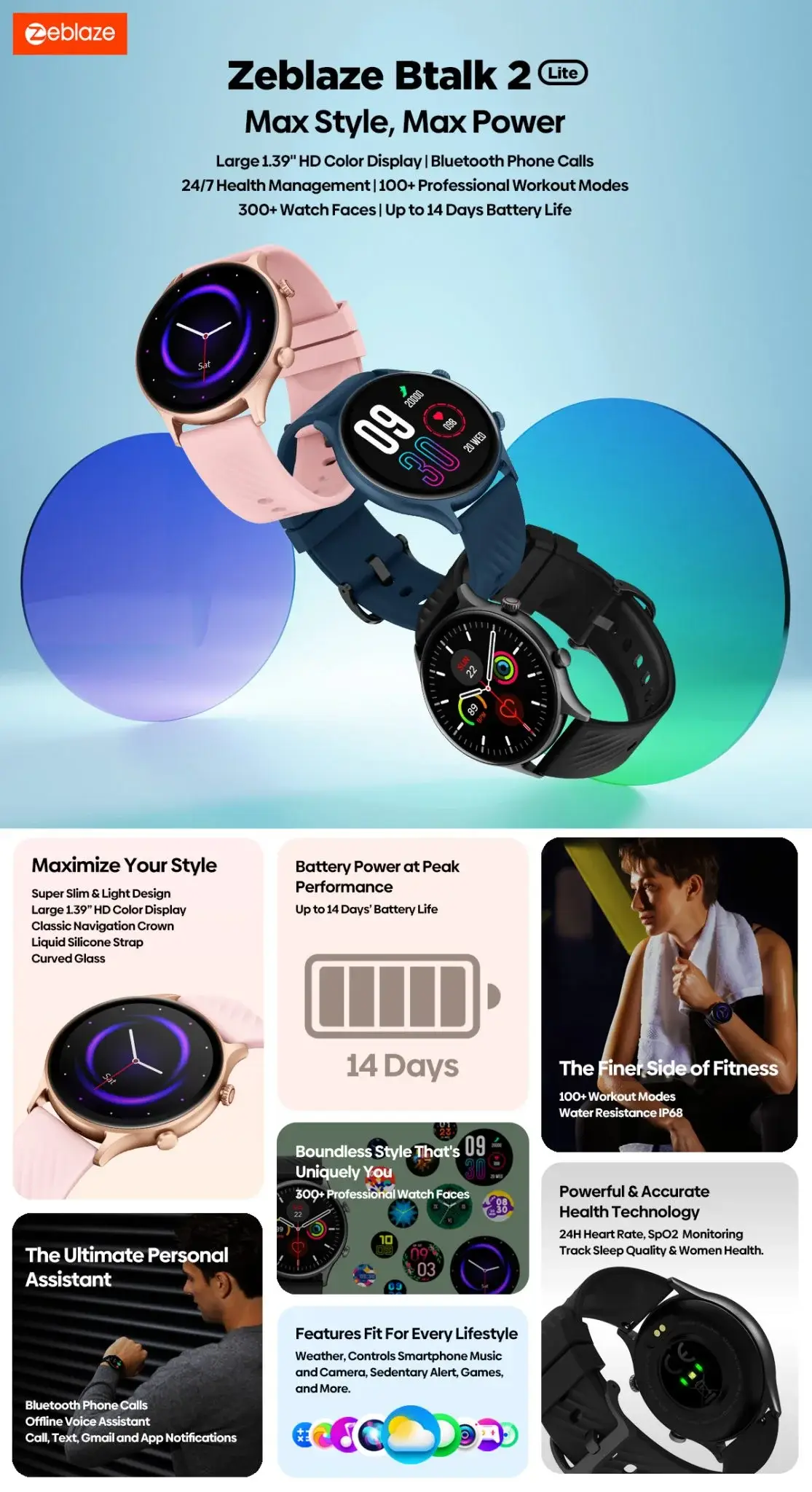 Zeblaze Btalk 2 Lite Bluetooth Calling Smartwatch