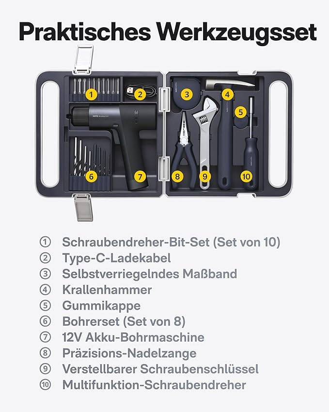 Xiaomi HOTO O50 12V Cordless Electric Drill Set with Multifunctional Toolbox