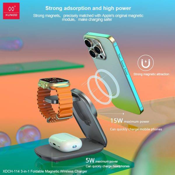 Xundd XDCH-114 3in1 Foldable Magnetic Wireless Charger